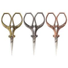Embroidery Scissors with Decorative Chinese Wing and Cloud Motif Handles Antique Silver, Bronze, Copper