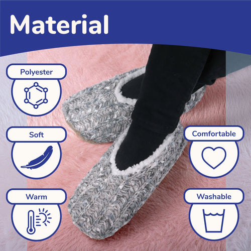 grey cozy womens slippers material infographic polyester soft and warm