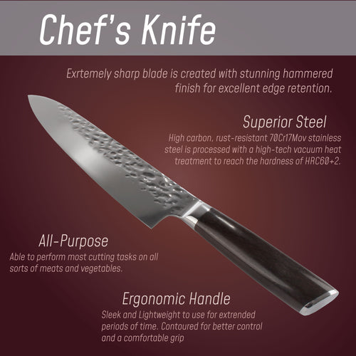Hammered Blade Black Handle Chef Knife