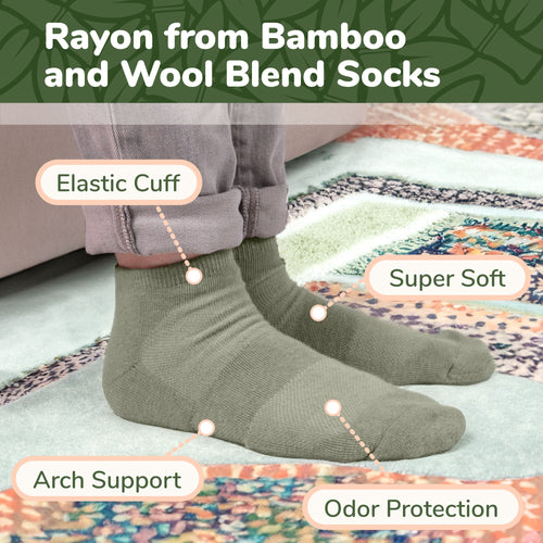 Unisex Bamboo Rayon Wool Blend Athletic Quarter Socks