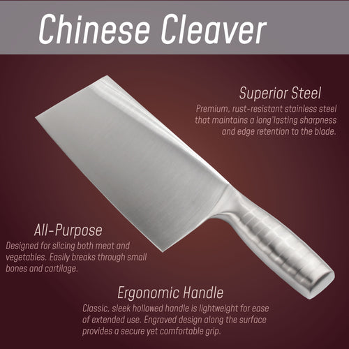 Cleaver Smooth Blade Silver Handle Chef Knife
