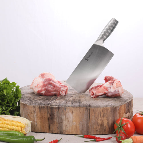Cleaver Smooth Blade Silver Handle Chef Knife
