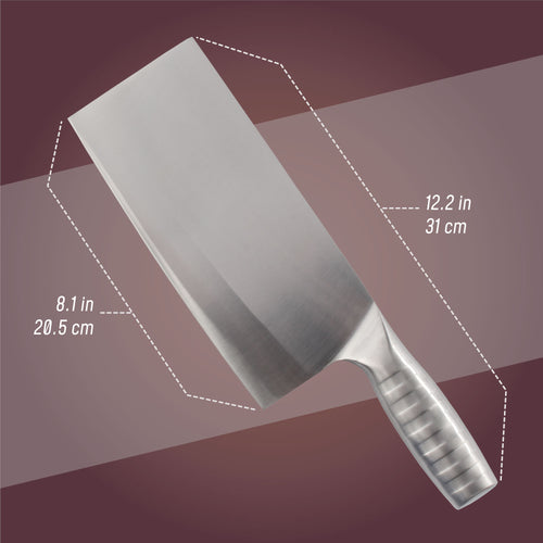 Cleaver Smooth Blade Silver Handle Chef Knife
