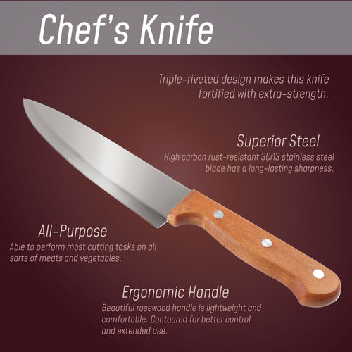 Smooth Blade Oak Handle Chef Knife