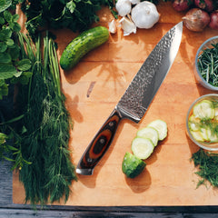 Hammered Blade Walnut Handle Chef Knife