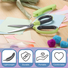 green craft scissors titanium coated stainless steel blunt blade sharp blade straight cut paper lightweight portable durable comfortable