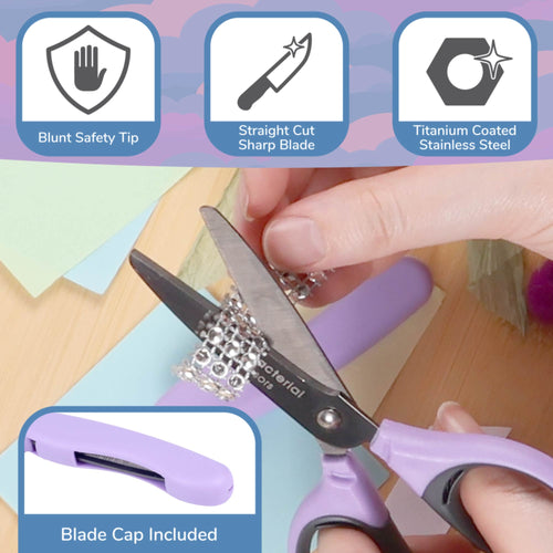 purple craft scissors titanium coated stainless steel blunt blade cap sharp blade straight cut paper